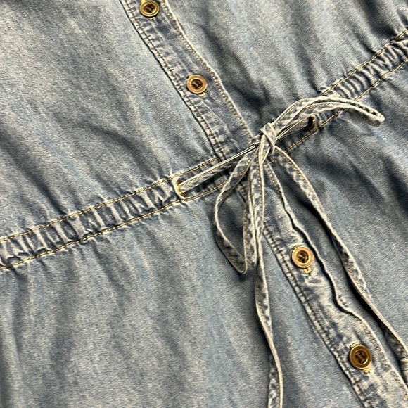 PAIGE Mila Cap SLV Drawstring Waist Cotton Denim Chambray Mini Shirtdress SZ M - Picture 9 of 16